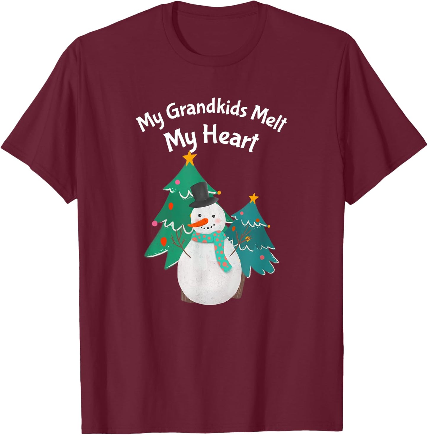 My Grandkids Melt My Heart Snowman Shirt For Grandma T-Shirt - T-Shirt | Maroon