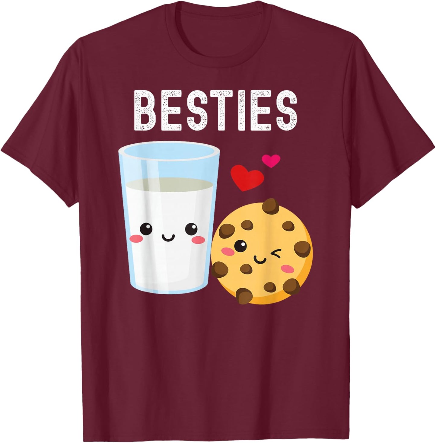 Besties Kawaii Milk and Cookie Best Friends Couples Matching T-Shirt - T-Shirt | Maroon