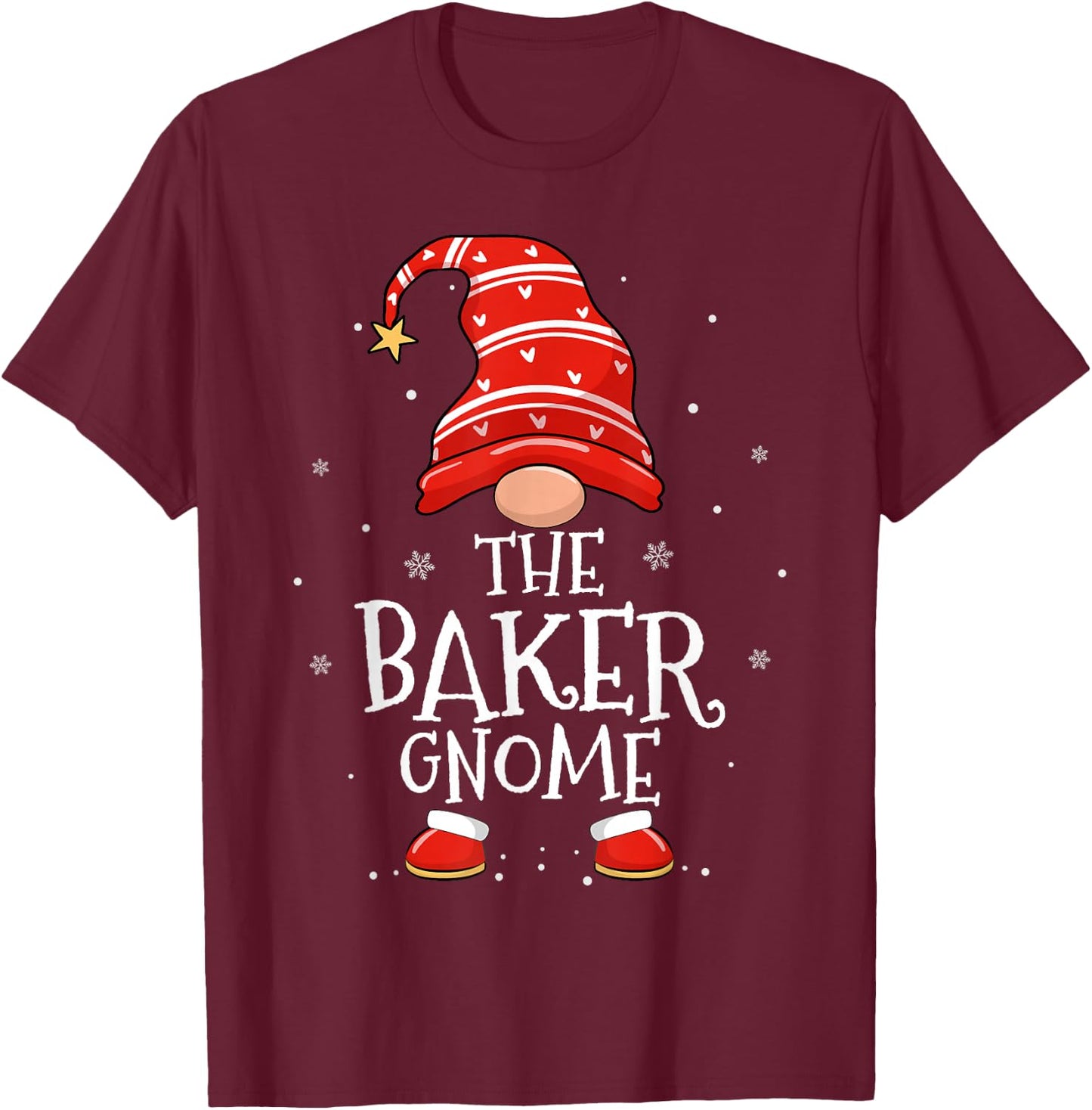 Baker Gnome Xmas Family Matching Funny Christmas Gnomes T-Shirt - T-Shirt | Maroon