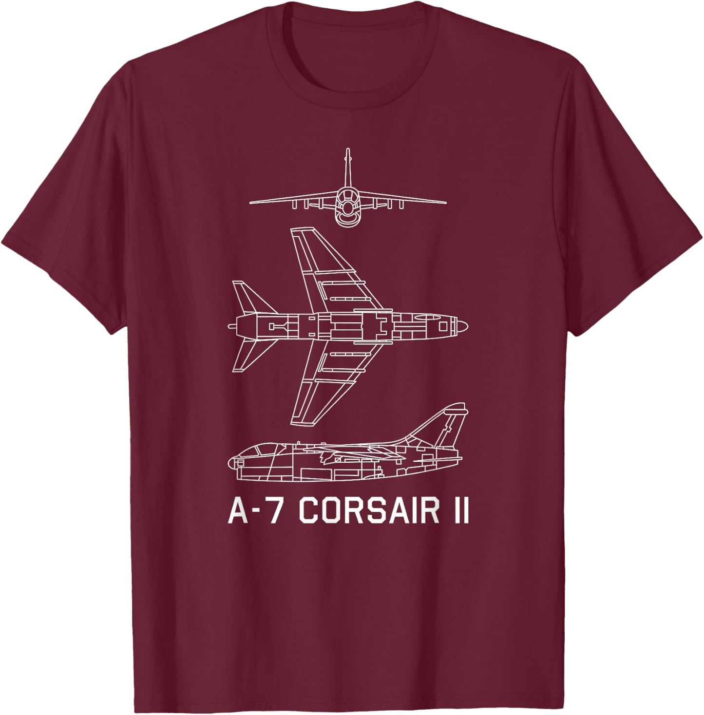 A-7 Corsair II American Plane Blueprint T-Shirt - T-Shirt | Maroon