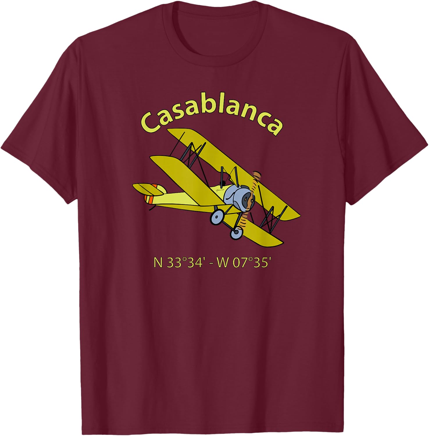 Casablanca Flight Coordinates Airplane For Aviators T-Shirt - T-Shirt | Maroon