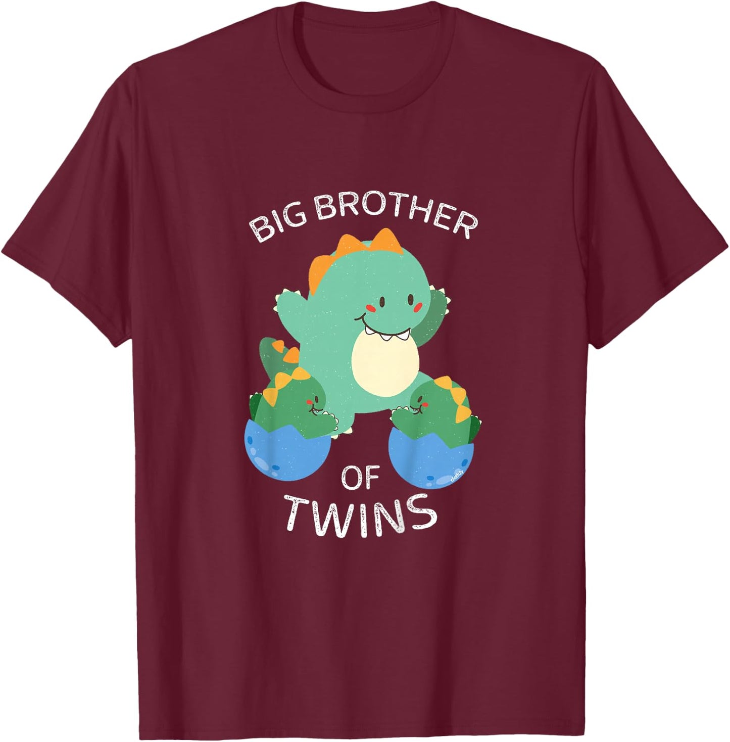 Kids Big Brother of Twins Dinosaur Twin T-Shirt - T-Shirt | Maroon