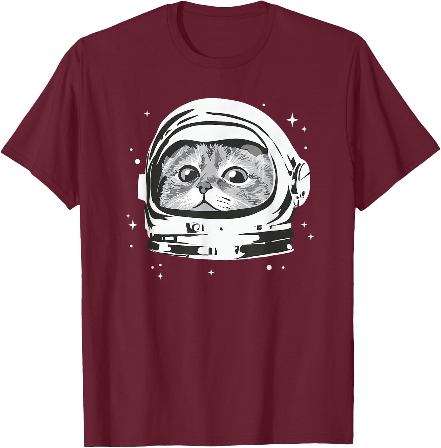 Space Cat Astronaut Funny Graphic T-Shirt - T-Shirt | Maroon