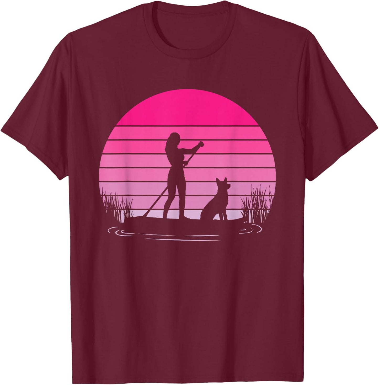 Paddleboarding Dog SUP Stand Up Paddle Board T-Shirt - T-Shirt | Maroon