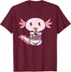 Ramen Axolotl Fish Eating Ramen Cute Kawaii Amine Japanese T-Shirt - T-Shirt | Maroon