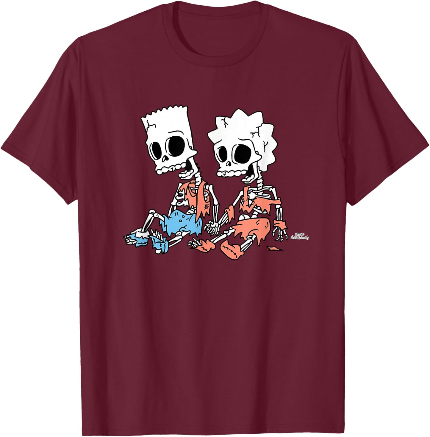 The Simpsons Bart and Lisa Skeletons Treehouse of Horror T-Shirt - T-Shirt | Maroon