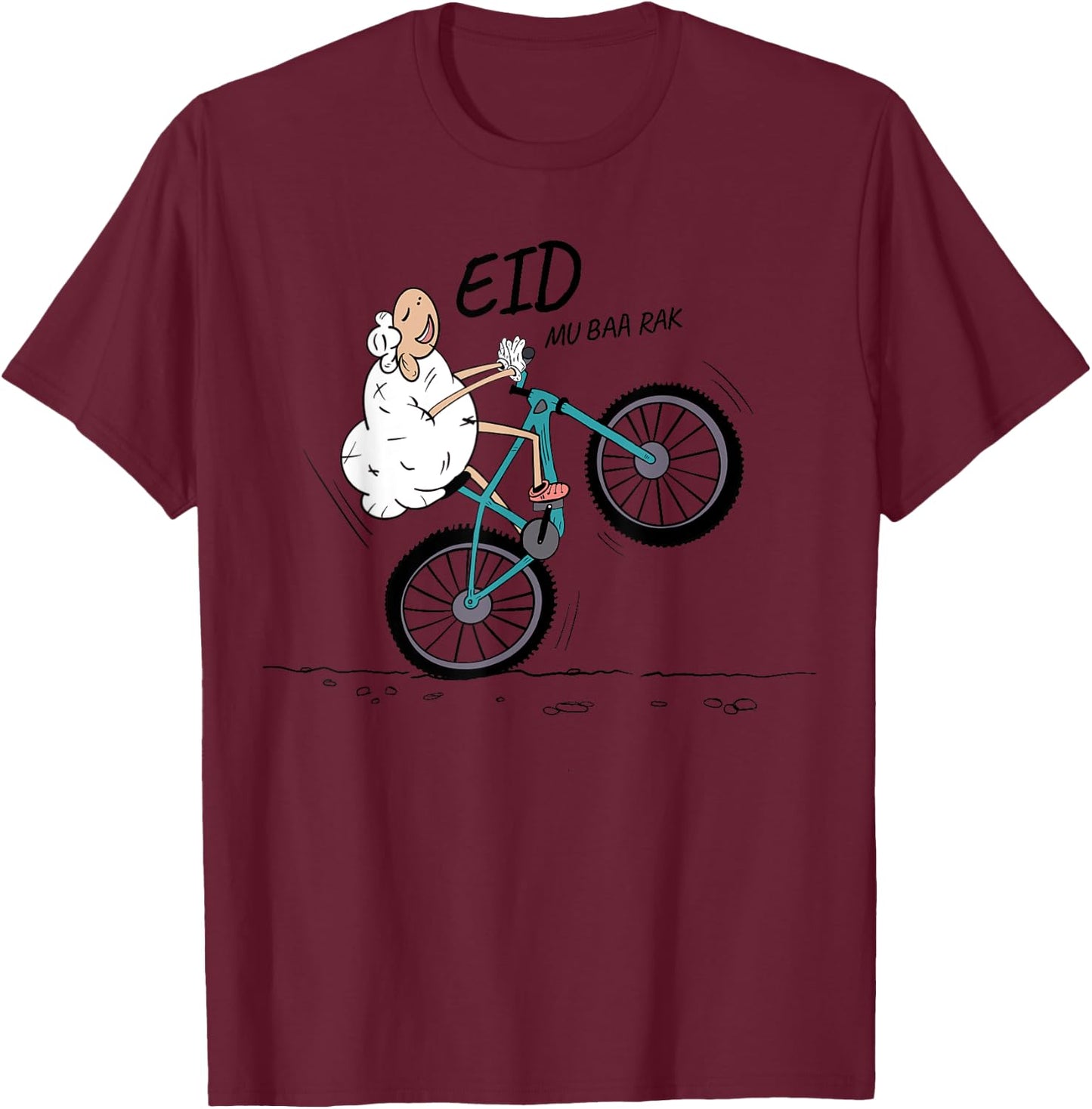 Eid Al Adha Eid Mubarak Funny sheep riding a bike T-Shirt - T-Shirt | Maroon