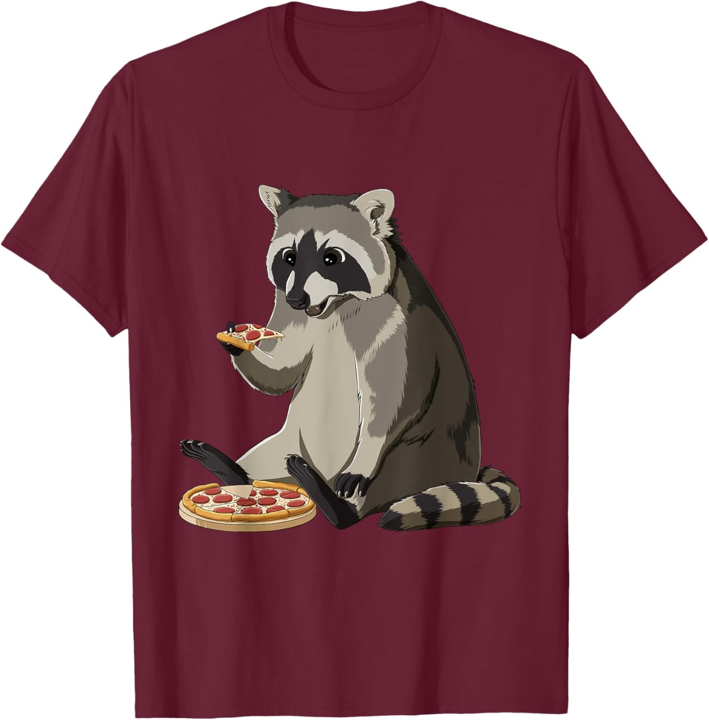 Funny Raccoon Eats Pizza T-Shirt - T-Shirt | Maroon
