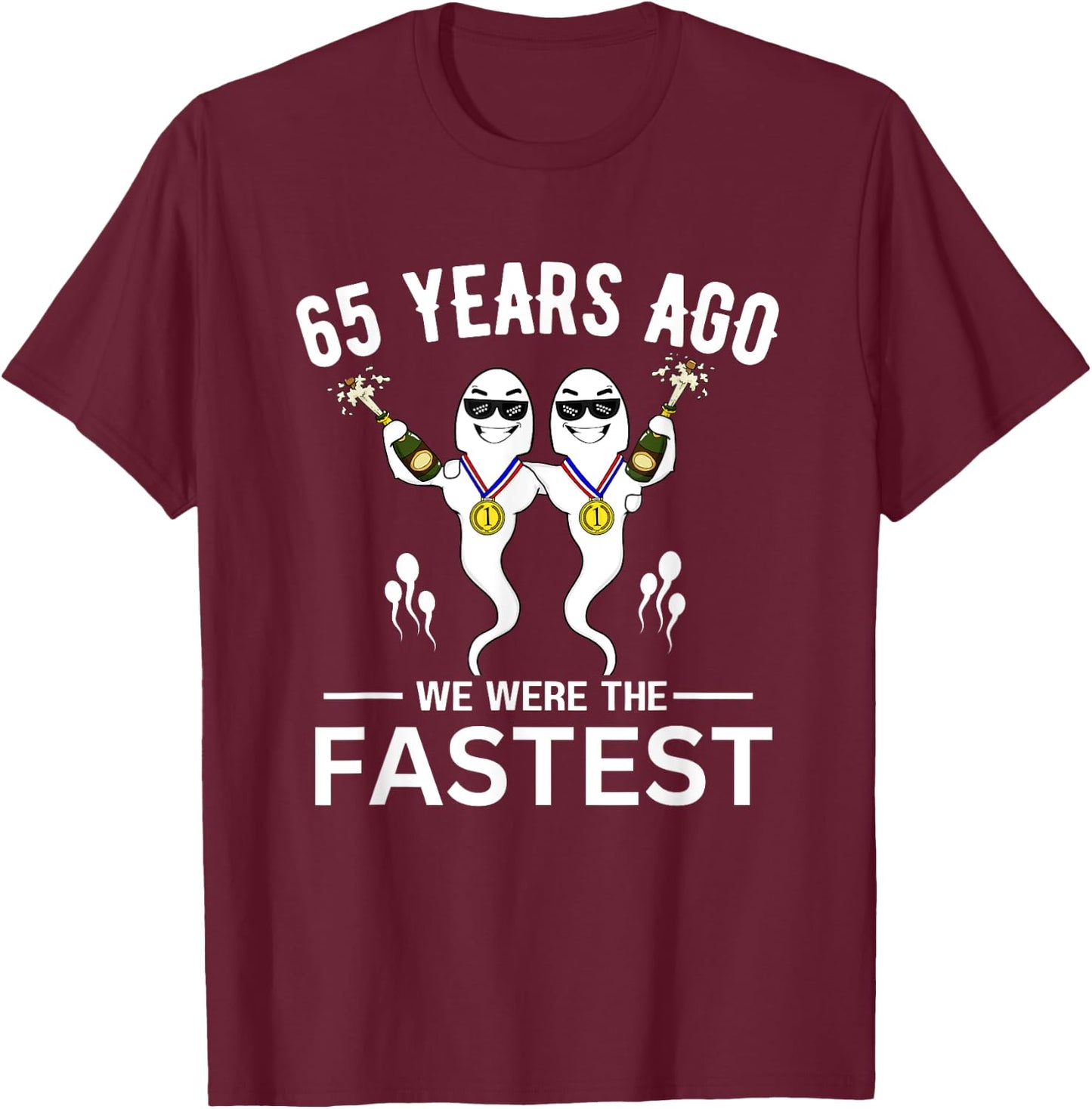 65 Years Ago We Were The Fastest Twin Birthday T-Shirt - T-Shirt | Maroon