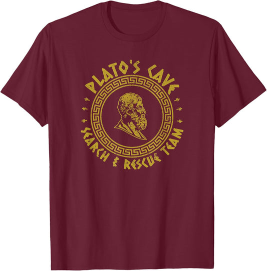 Plato's Cave Search and Rescue Teams Funny Philosophy T-Shirt - T-Shirt | Maroon