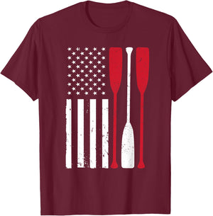 Funny Rowing Art Men Women US America Flag Coxswain Row Crew T-Shirt - T-Shirt | Maroon