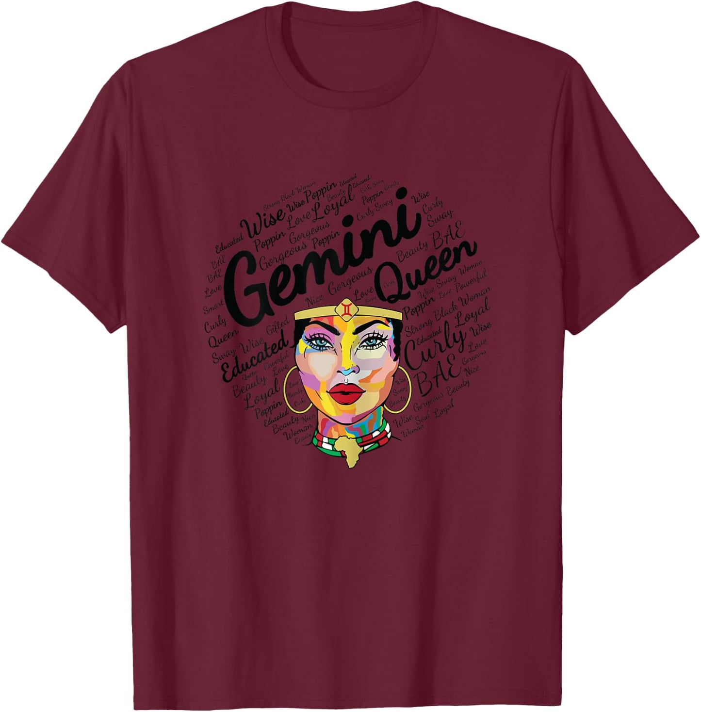 Gemini Queen Shirt Birthday Melanin Gemini Black Girl T-Shirt - T-Shirt | Maroon