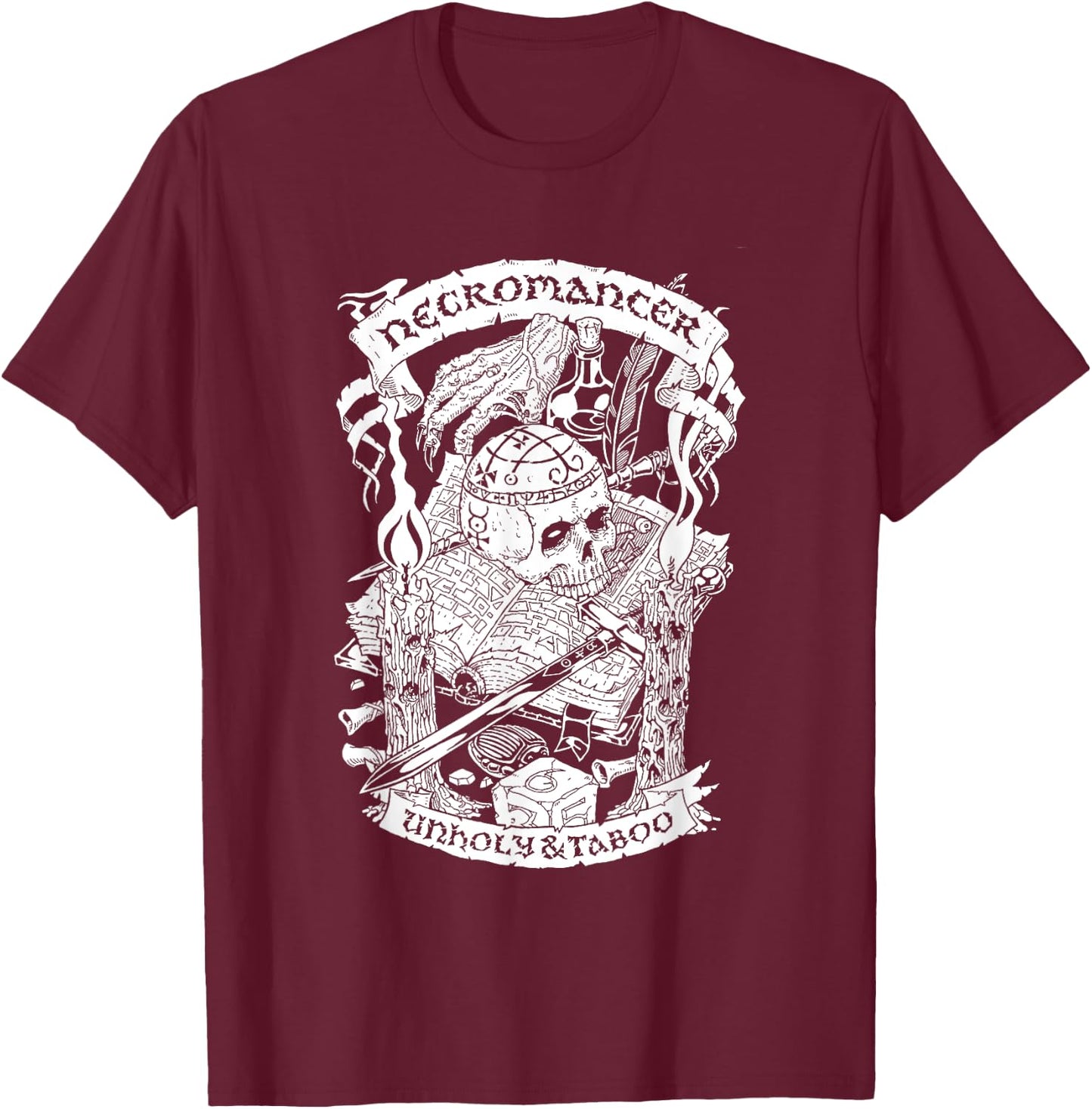 Games Sesh Fantasy RPG Necromancer - -Adults, Black, Small T-Shirt - T-Shirt | Maroon