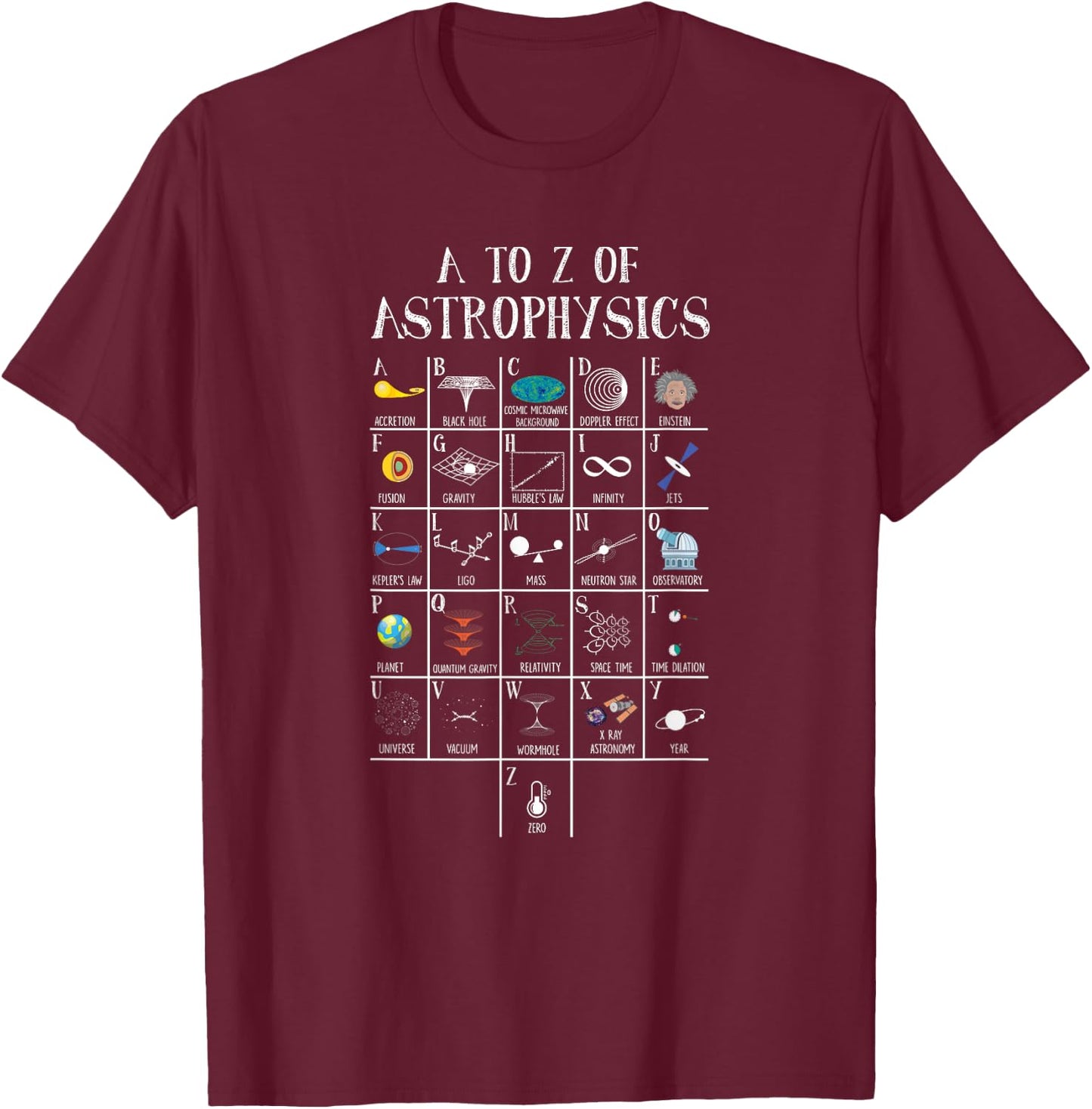A To Z Of Astrophysics Gift Astronomy Science Astronomer T-Shirt - T-Shirt | Maroon