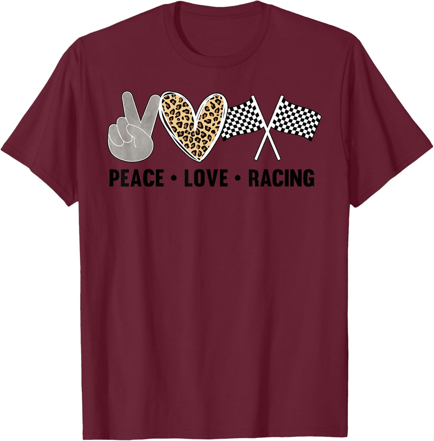 Women's Racing Design Kids Girls Peace Love Racing Race Flag T-Shirt - T-Shirt | Maroon