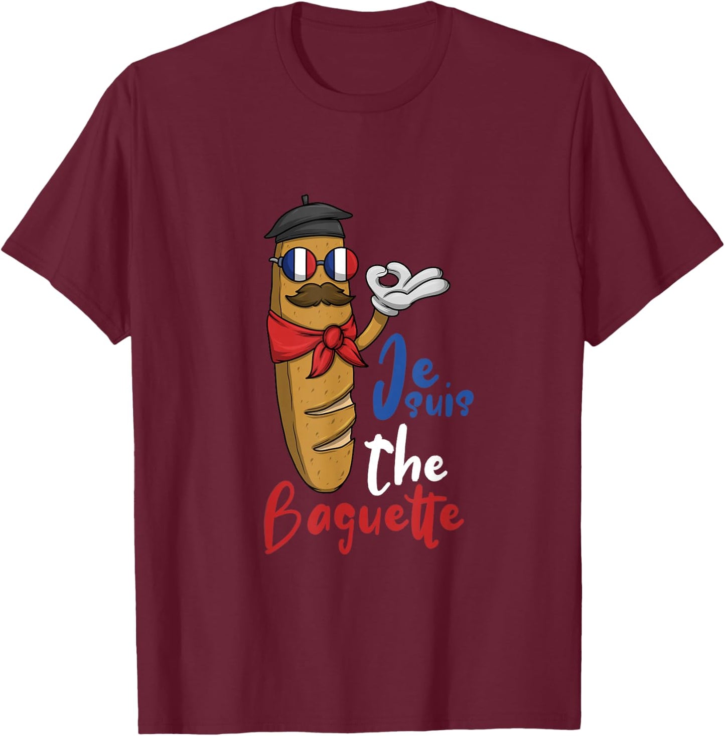 Breakfast French Baguette Flag Sunglasses T-Shirt - T-Shirt | Maroon