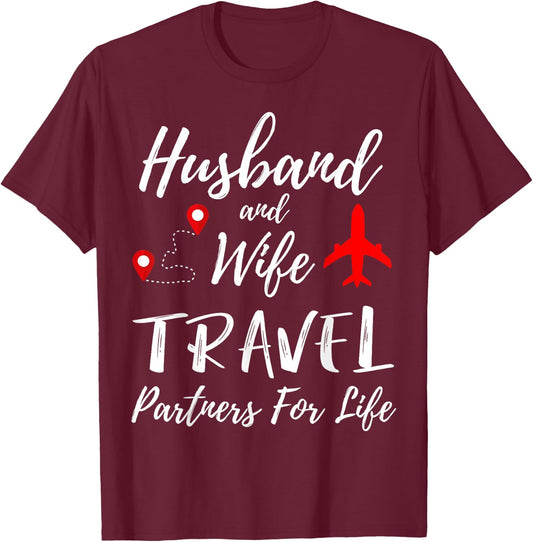 Couple Matching Husband And Wife Travel Partners For Life T-Shirt - T-Shirt | Maroon