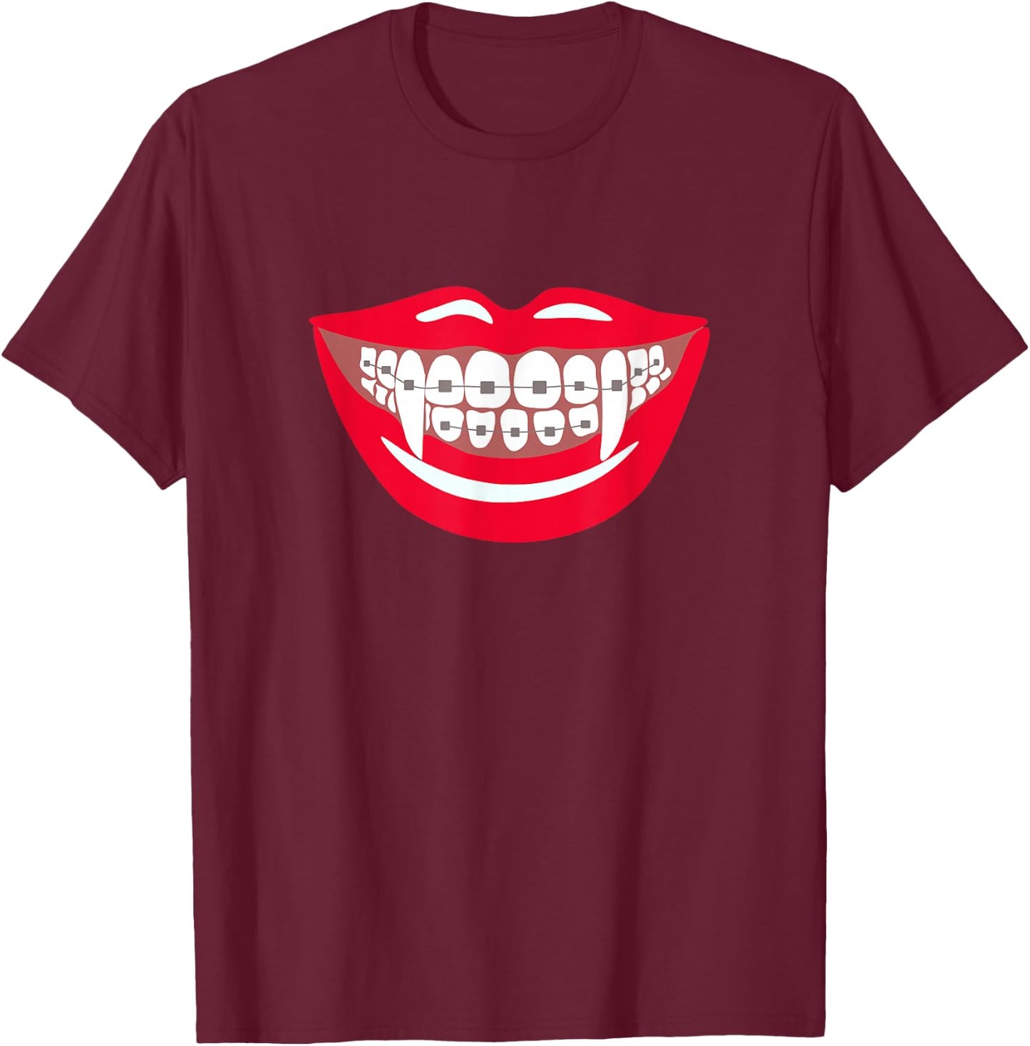 Halloween Funny Vampire Teeth Braces Orthodontist Dentist T-Shirt - T-Shirt | Maroon
