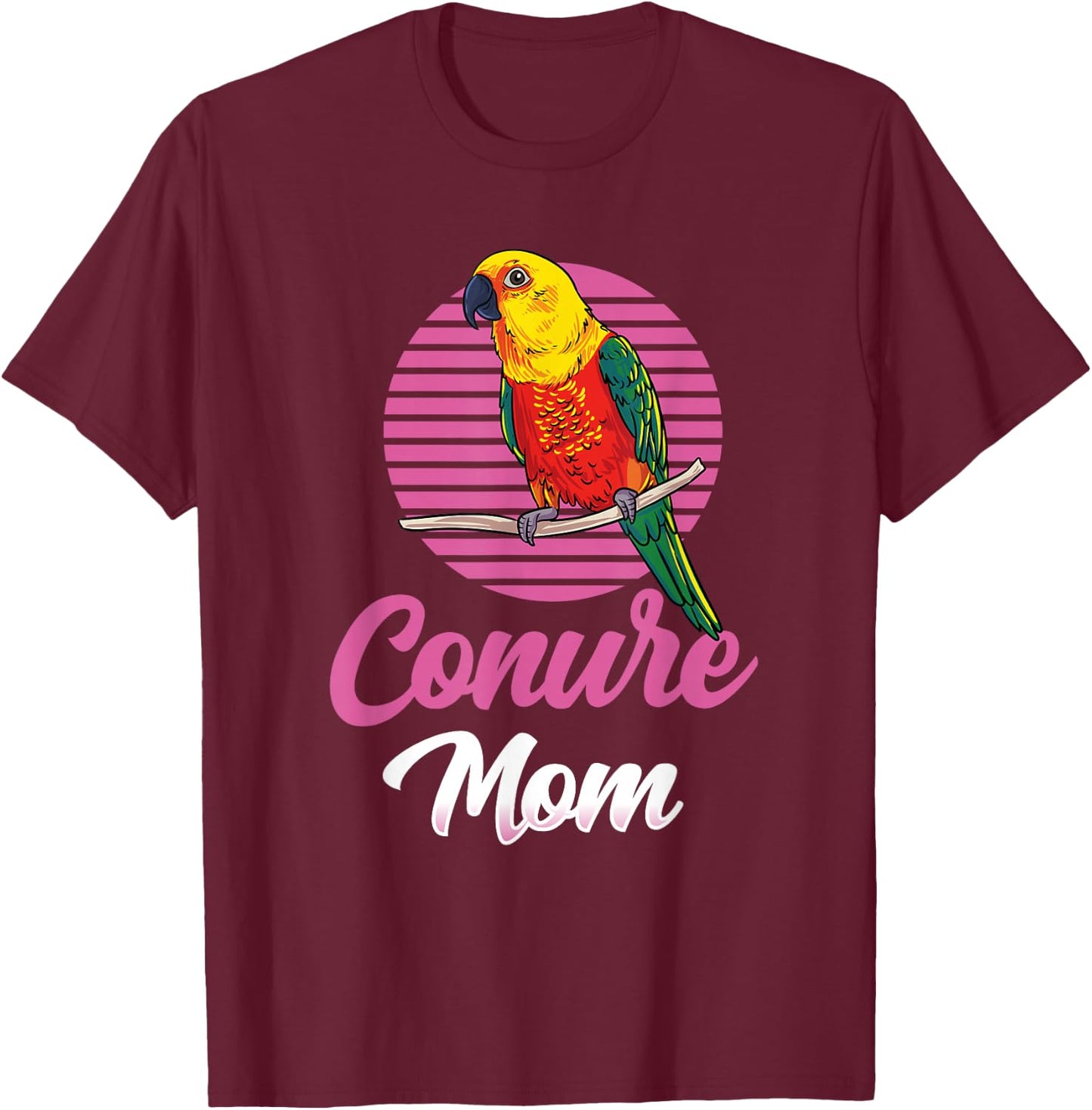 Funz Feather Co. Sun Conure Gifts For Parrot Lovers - Conure Mom T-Shirt - T-Shirt | Maroon