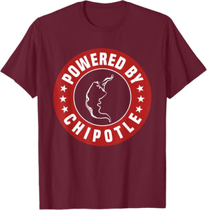 Funny Powered By Chipotle Design Chili Pepper T-Shirt - T-Shirt | Maroon
