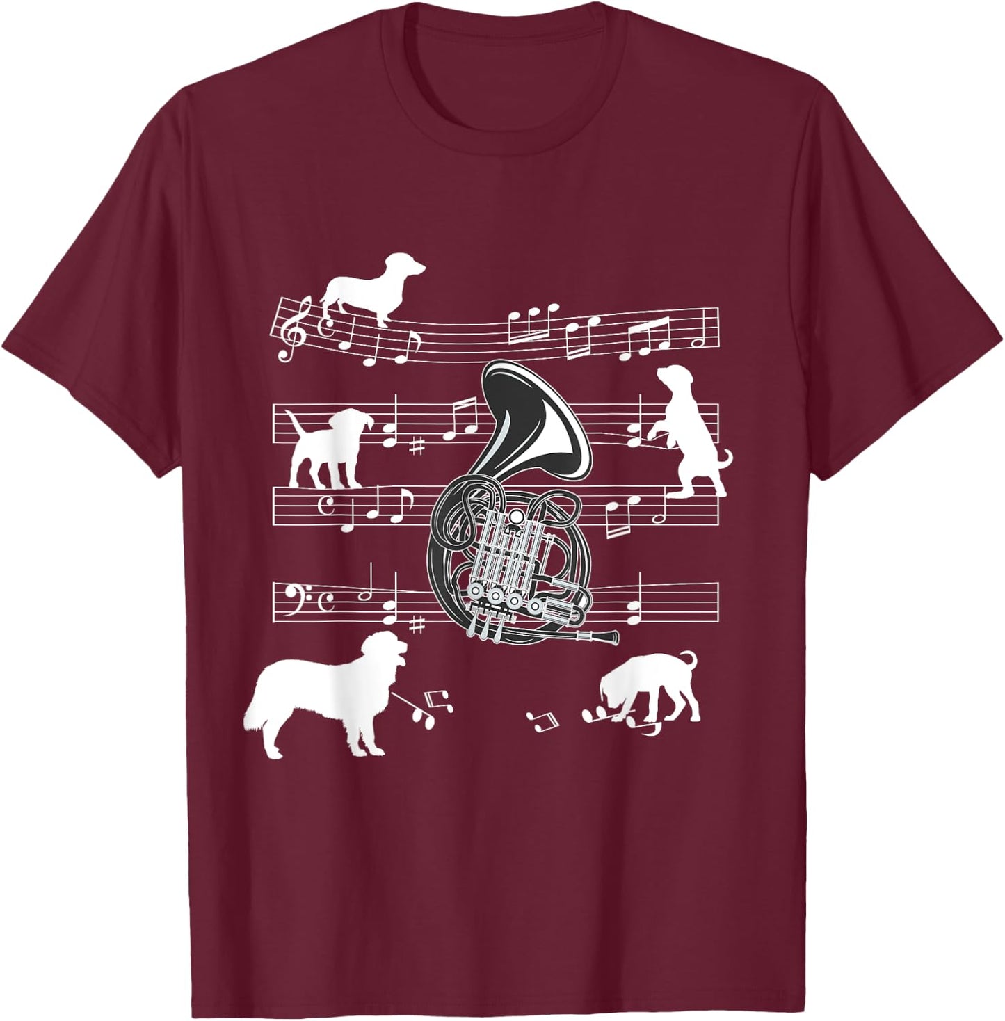 French Horn Player Dog for Horn Player Dogs and French Horn Men Women Girls Kids T-Shirt - T-Shirt | Maroon
