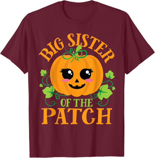 Big Sister Pumpkin Patch Matching Family Girls Halloween T-Shirt - T-Shirt | Maroon
