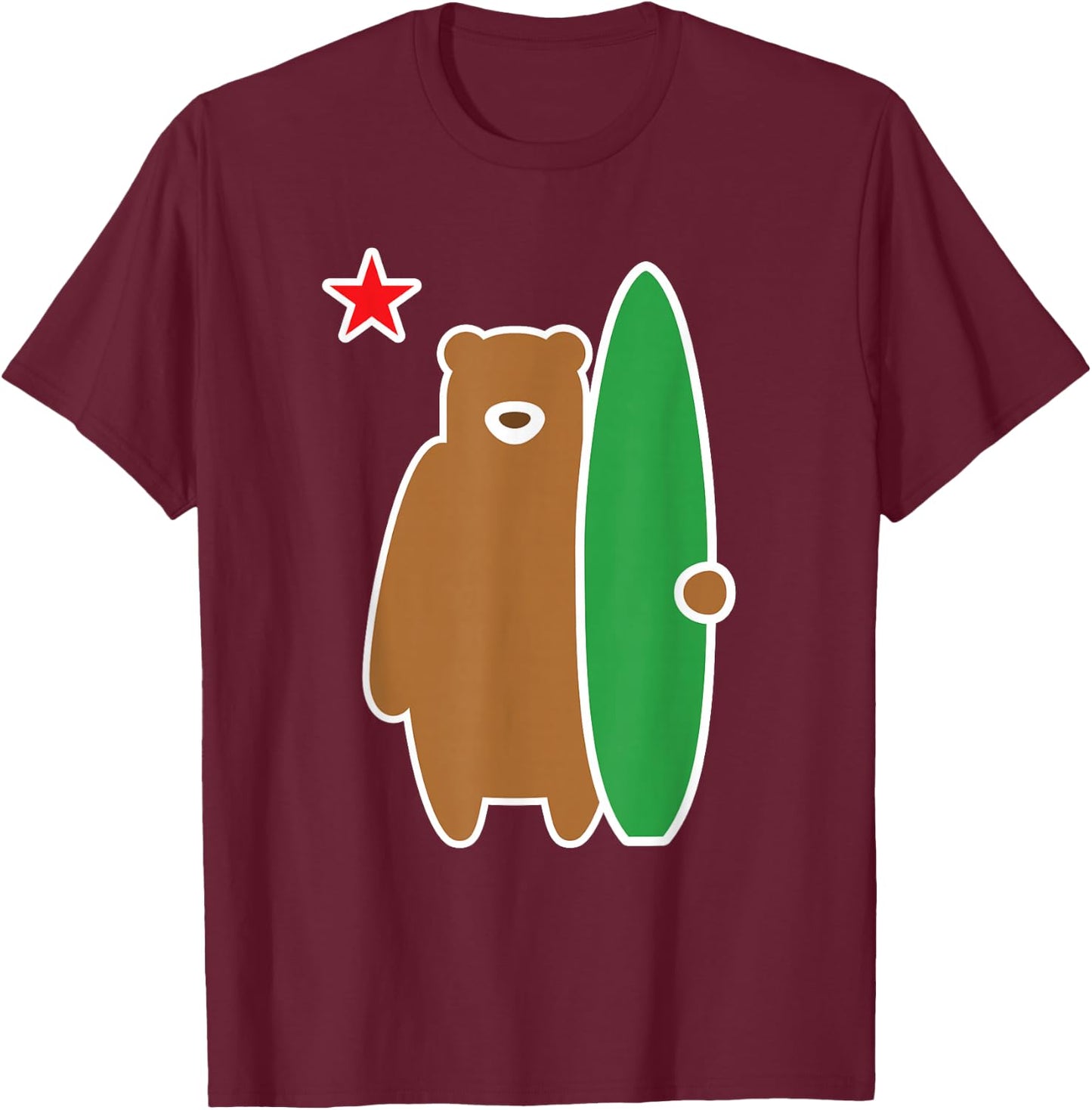 California Bear with Surf Board Surfing T-Shirt - T-Shirt | Maroon