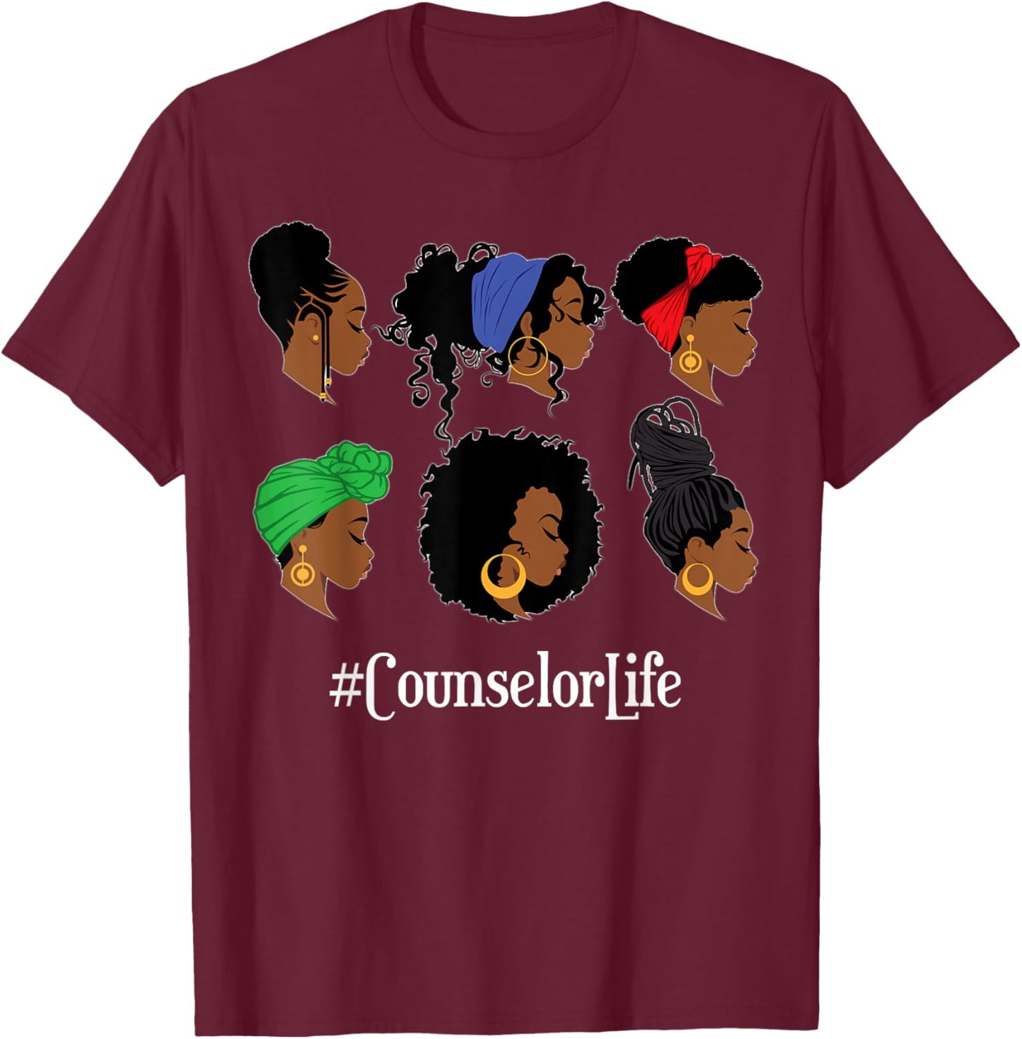 School Counselor Life Black African American Afro Woman T-Shirt - T-Shirt | Maroon