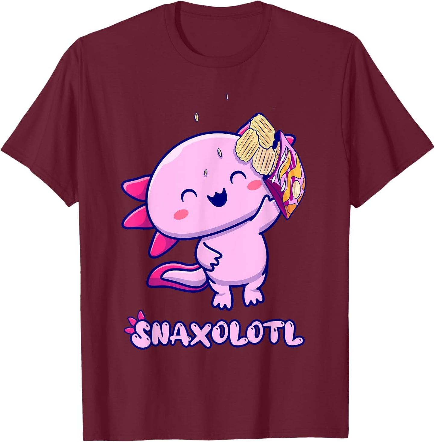 Snaxolotl Pink Axolotl with Snacks T-Shirt - T-Shirt | Maroon