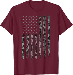 Camo American Flag - Gray American Flag Camo T-Shirt - T-Shirt | Maroon