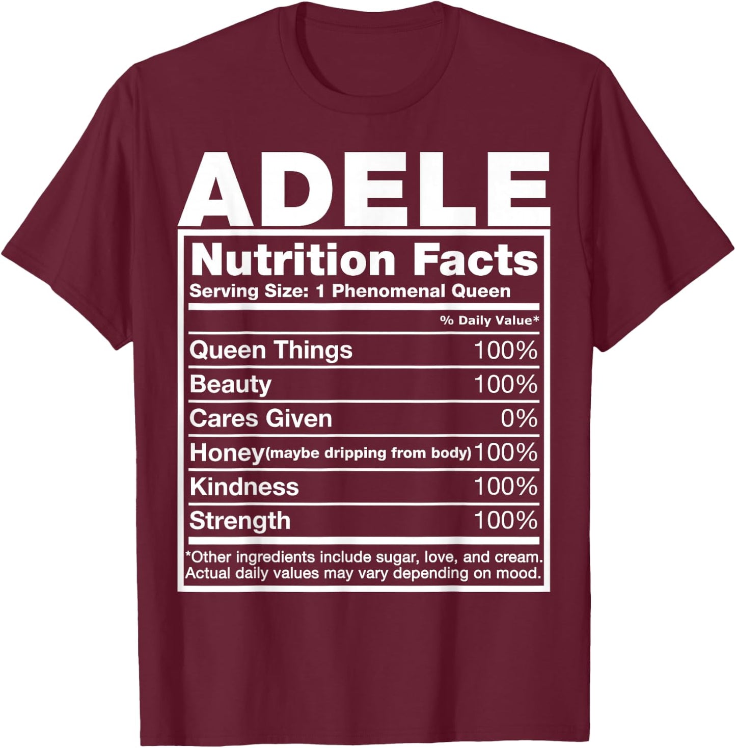 Adele Nutrition Facts Adele Name Birthday Shirt T-Shirt - T-Shirt | Maroon