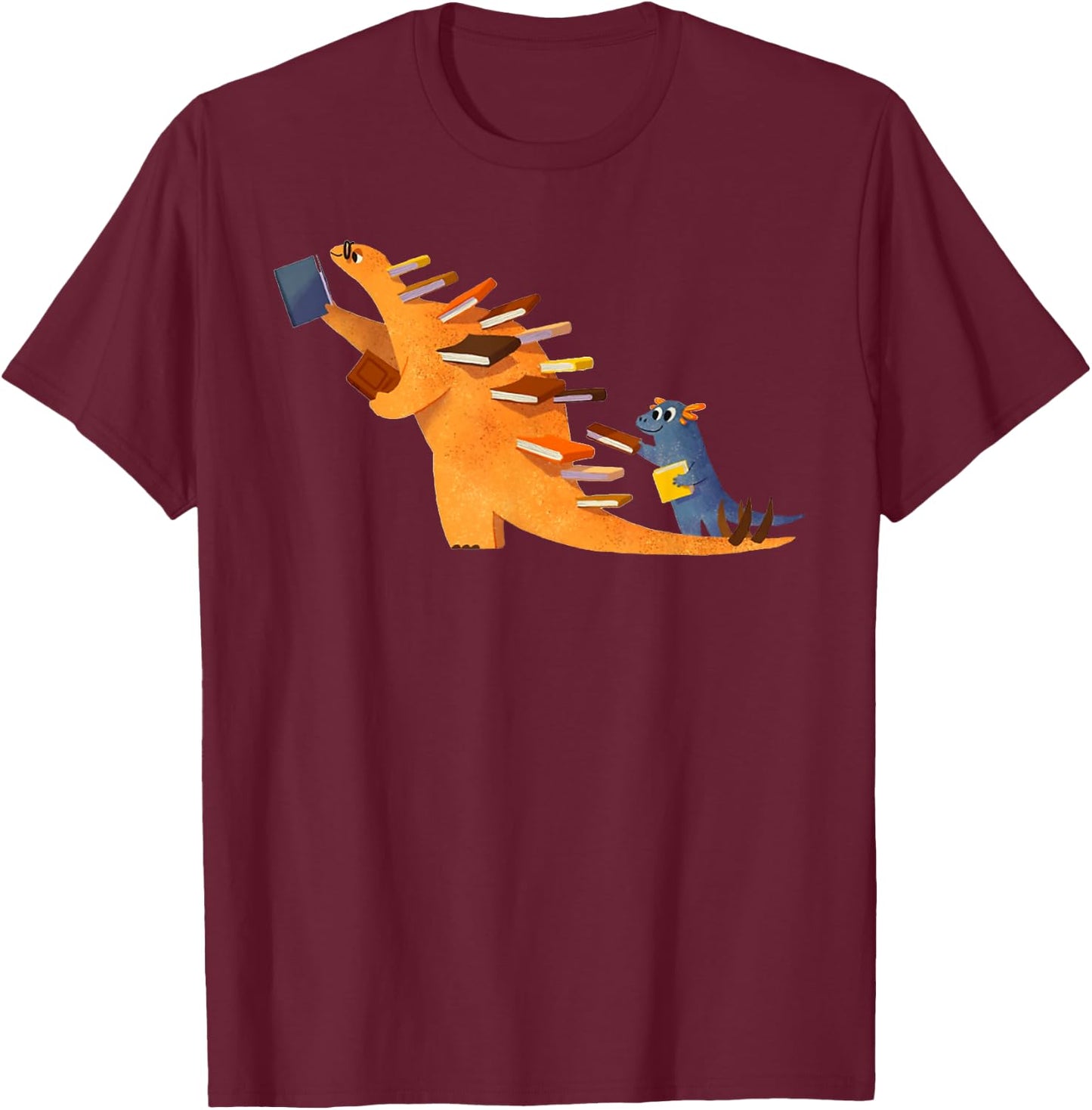 Cute Dinosaur Book Reading T-Shirt - T-Shirt | Maroon