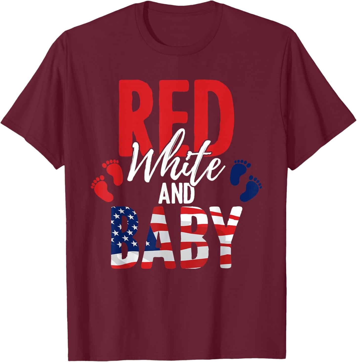 Red White & Baby Announcement 4th of July New Mom & Dad T-Shirt - T-Shirt | Maroon