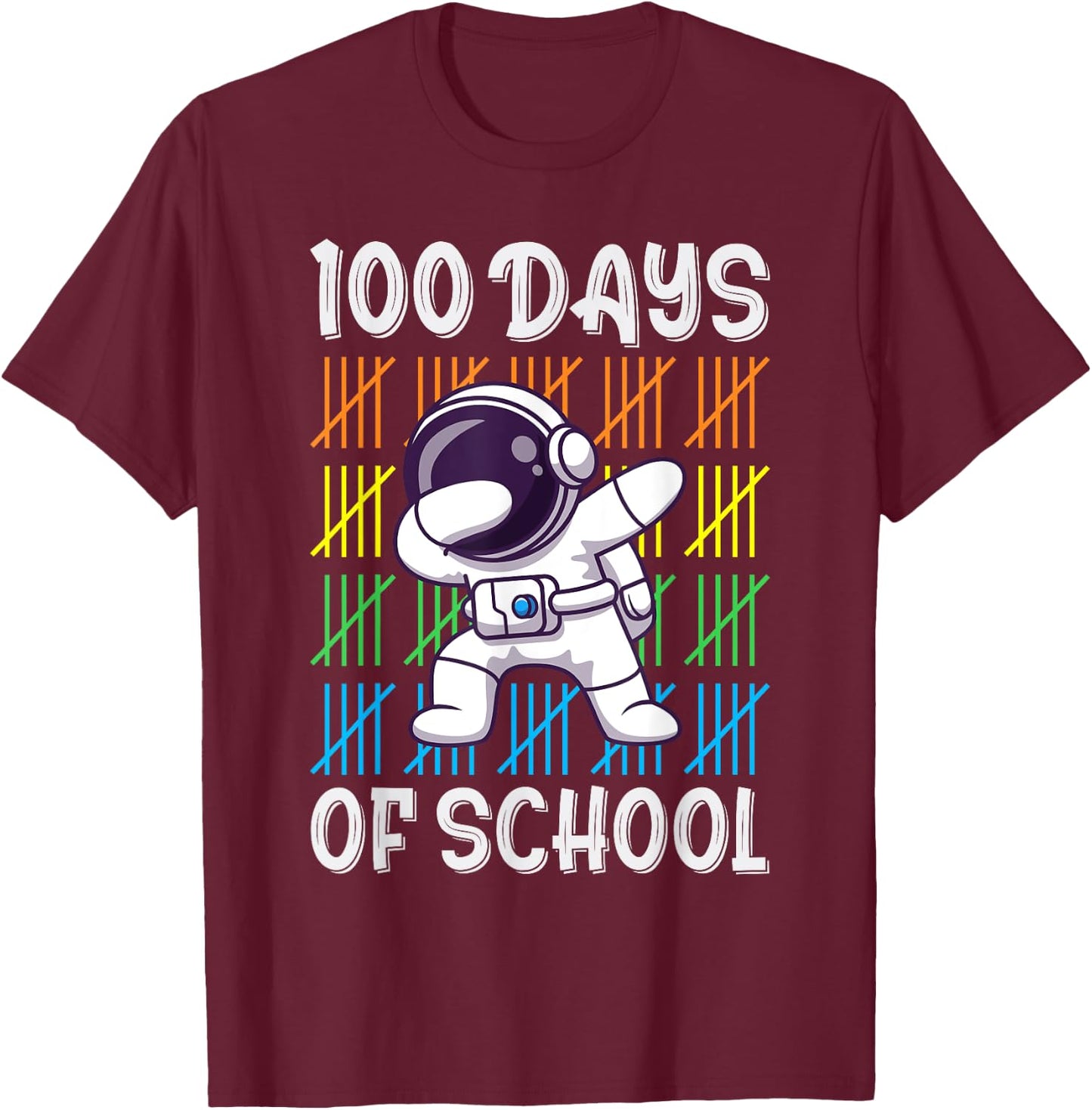 100th Day of School Boys Girls Kids Funny Dabbing Astronaut T-Shirt - T-Shirt | Maroon