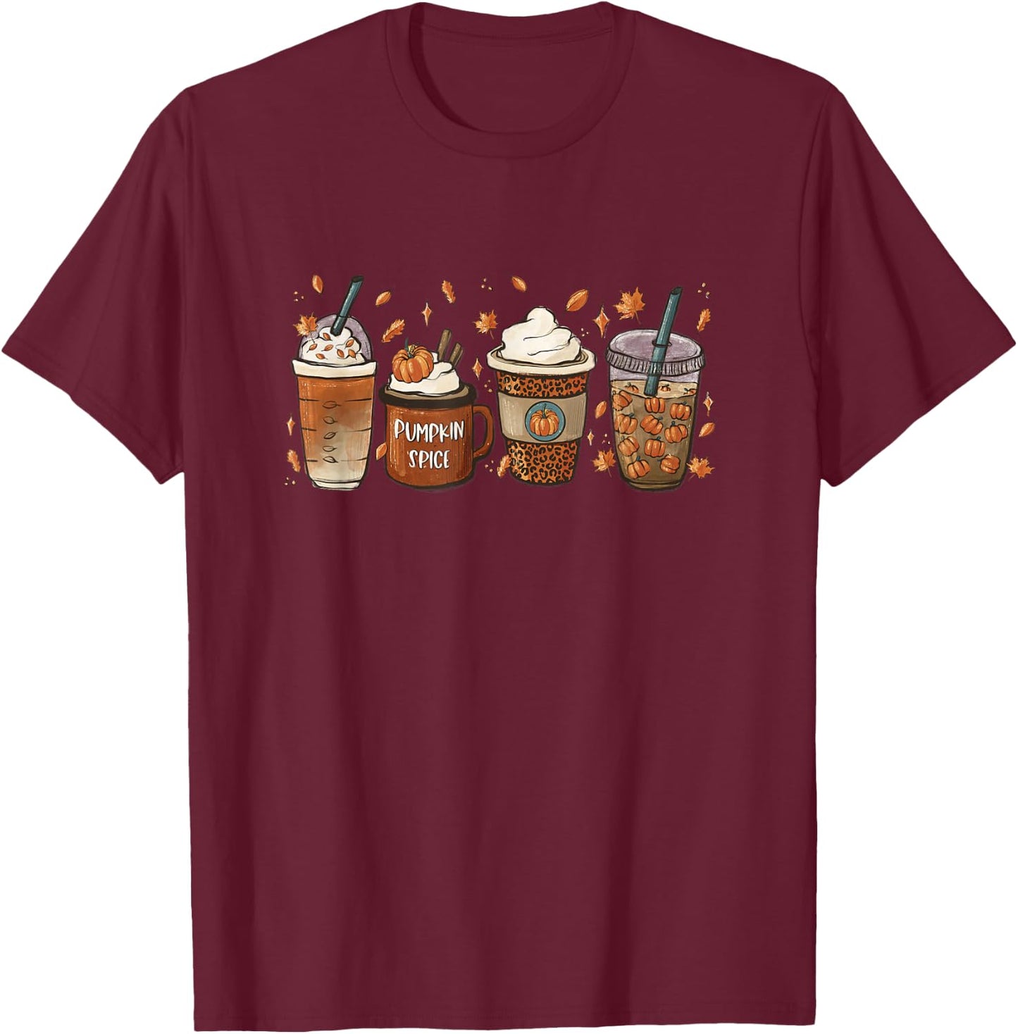 Halloween Coffee Pumpkin Latte Spice Coffee Love Fall Season T-Shirt - T-Shirt | Maroon