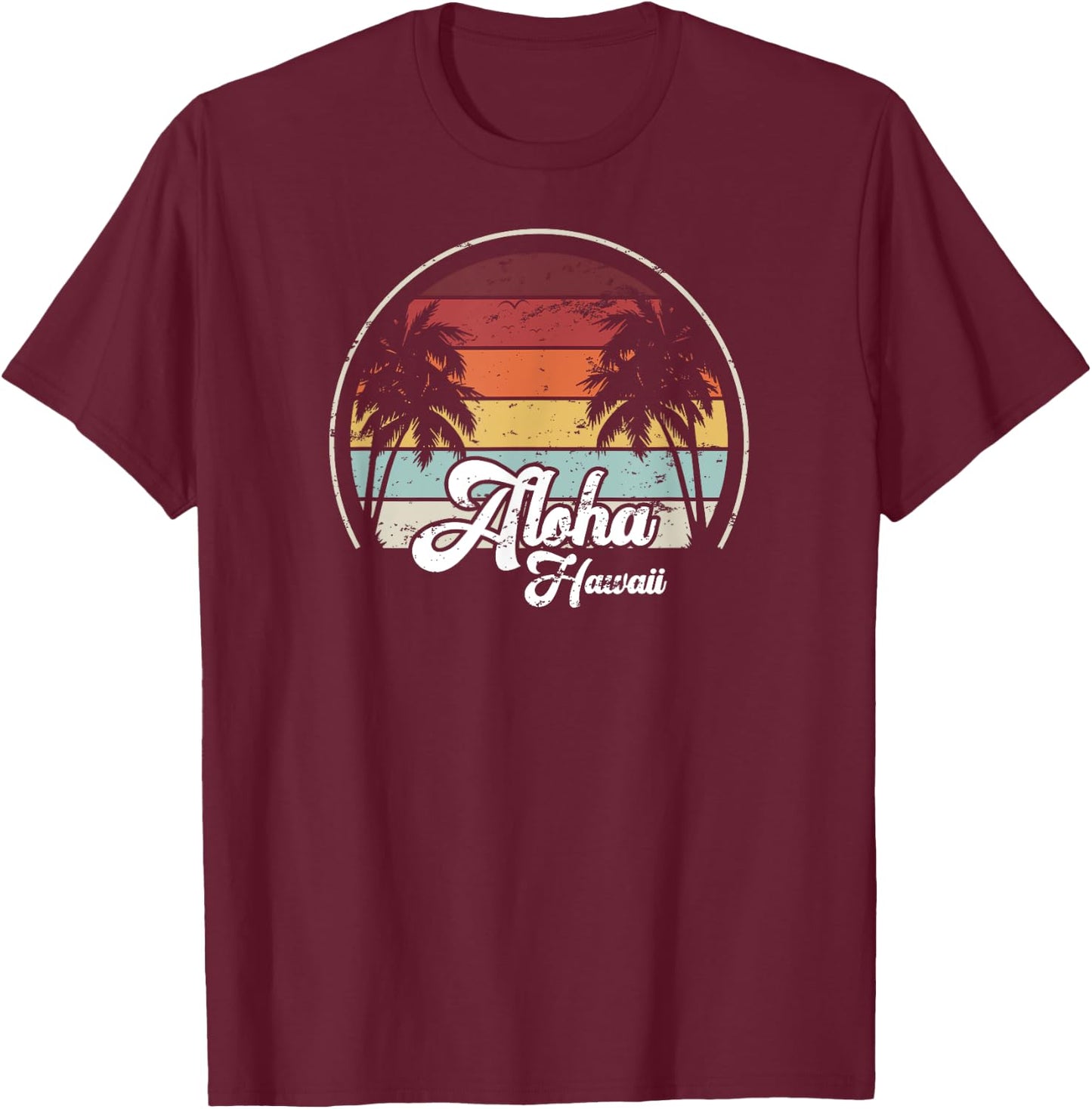 Aloha Hawaii Palms Cool Casual Summer Beach Vacation T-Shirt - T-Shirt | Maroon