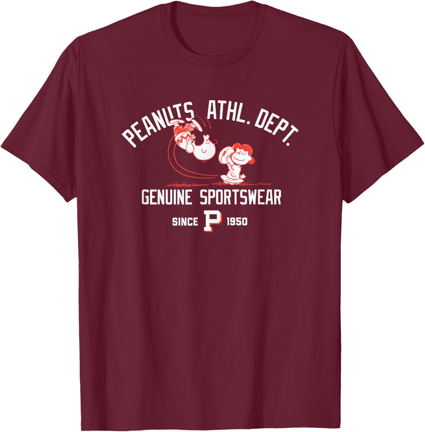 Peanuts - Charlie Brown and Lucy Football Athletic Dept T-Shirt - T-Shirt | Maroon