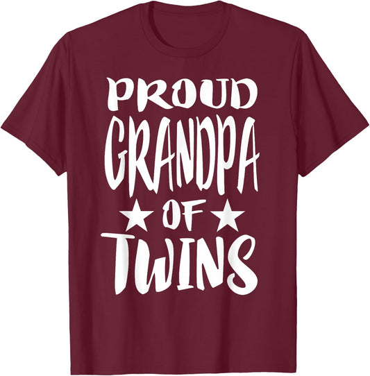 Proud Grandpa Of Twins New Grandfather Gift T-Shirt - T-Shirt | Maroon