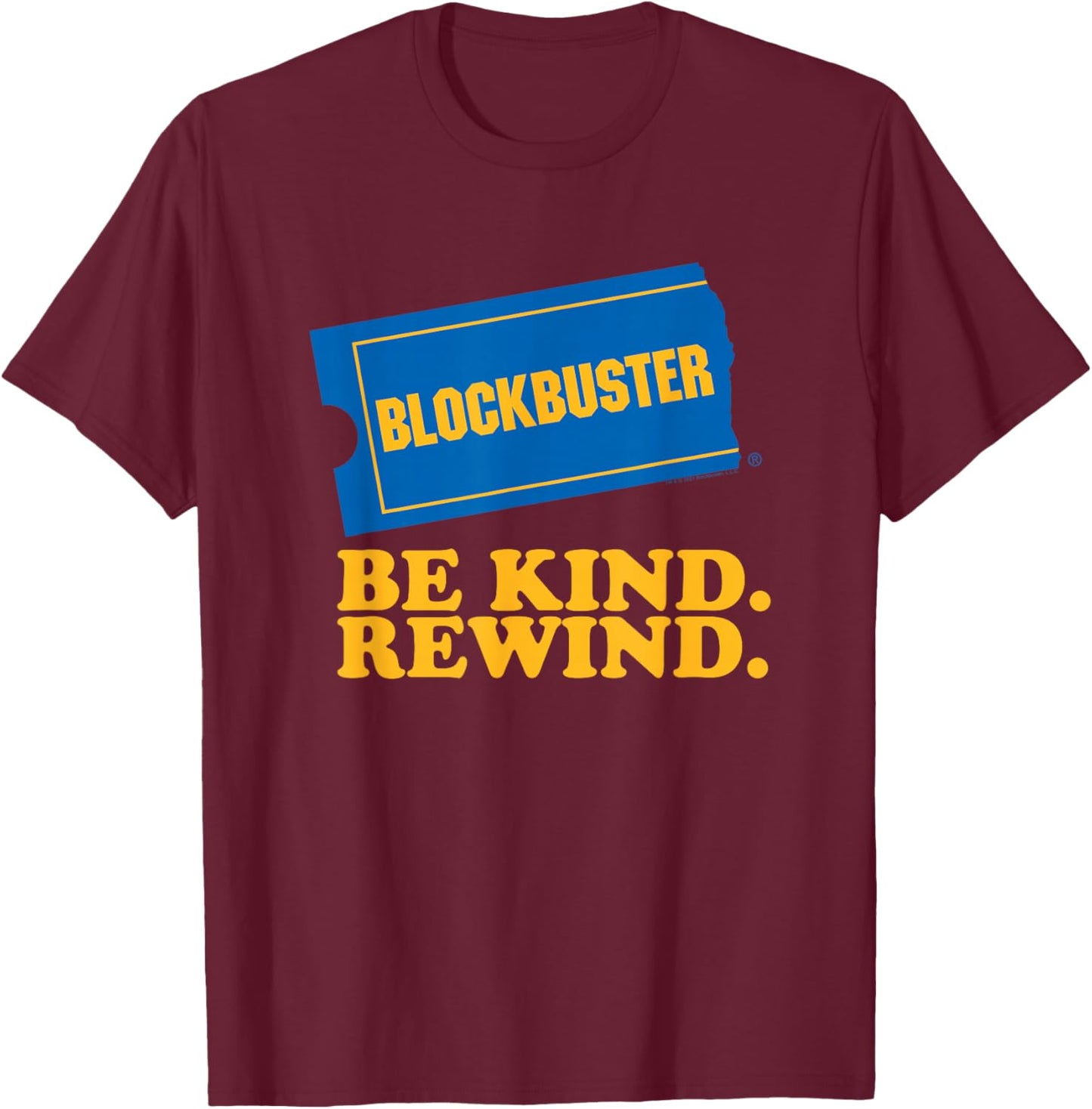 Blockbuster Be Kind Rewind Vintage Ticket Logo T-Shirt - T-Shirt | Maroon