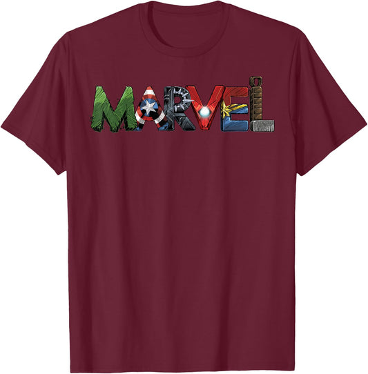Marvel Avengers Character Text Portrait Small T-Shirt - T-Shirt | Maroon