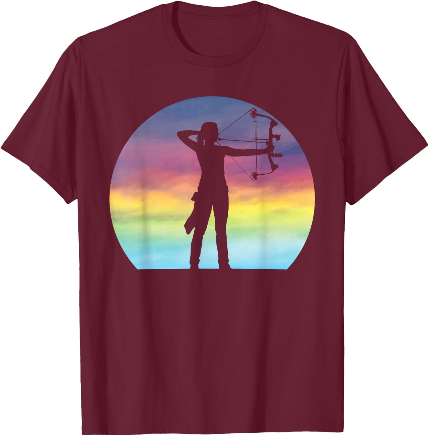 Archery Girl Retro Sunset Bow Hunting Archery Lover T-Shirt - T-Shirt | Maroon