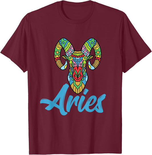 Aries Zodiac Sign Horoscope Astrology T-Shirt - T-Shirt | Maroon