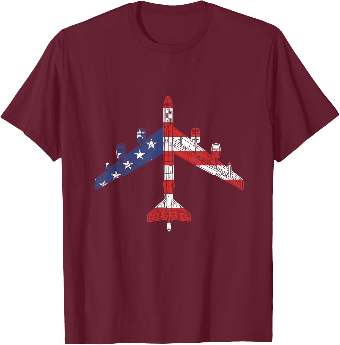 B-52 Stratofortress Aircraft Schematic American Flag B52 T-Shirt - T-Shirt | Maroon