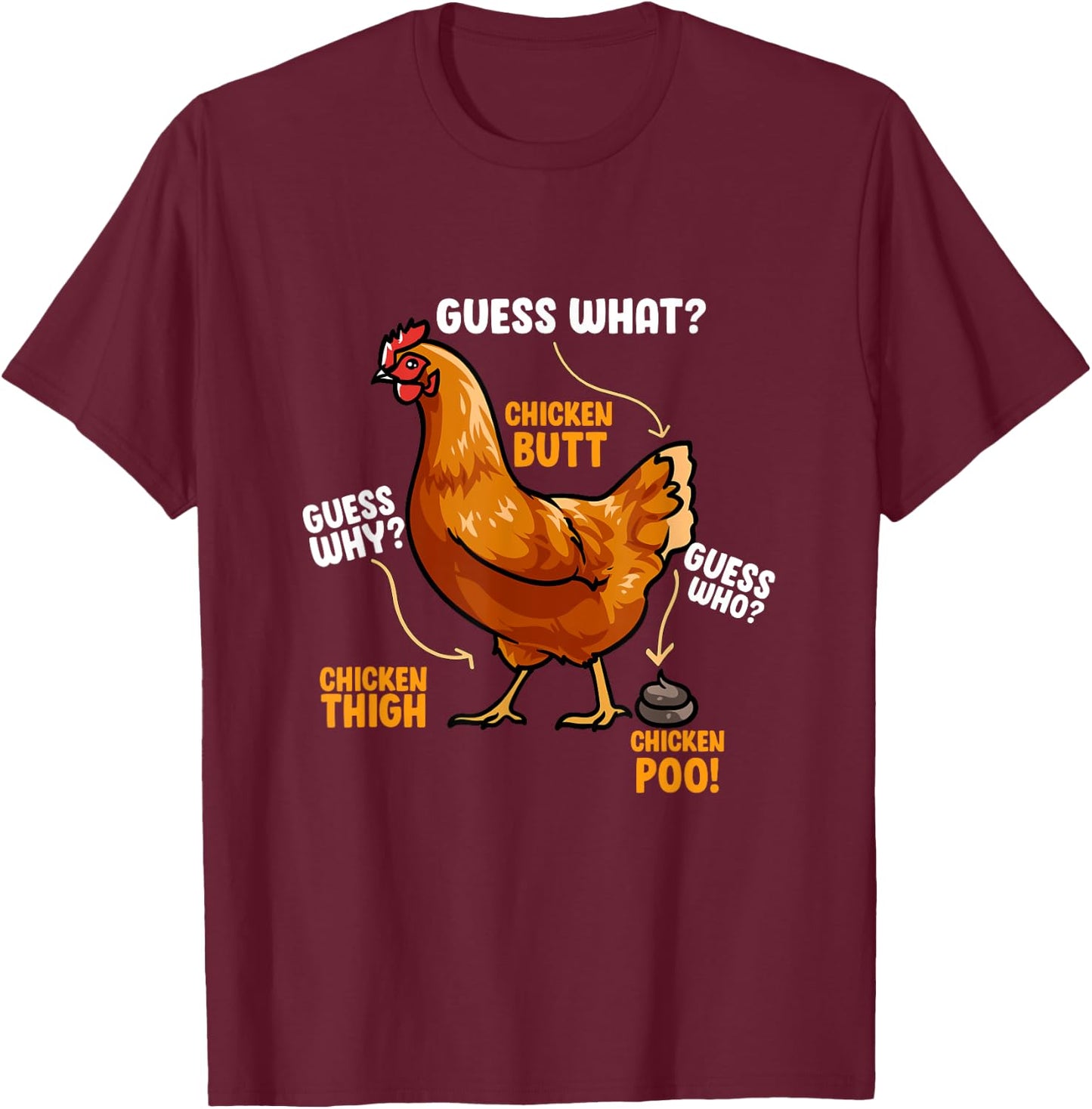 Guess What? Chicken Butt! Shirt Chicken Funny Meme T-Shirt - T-Shirt | Maroon