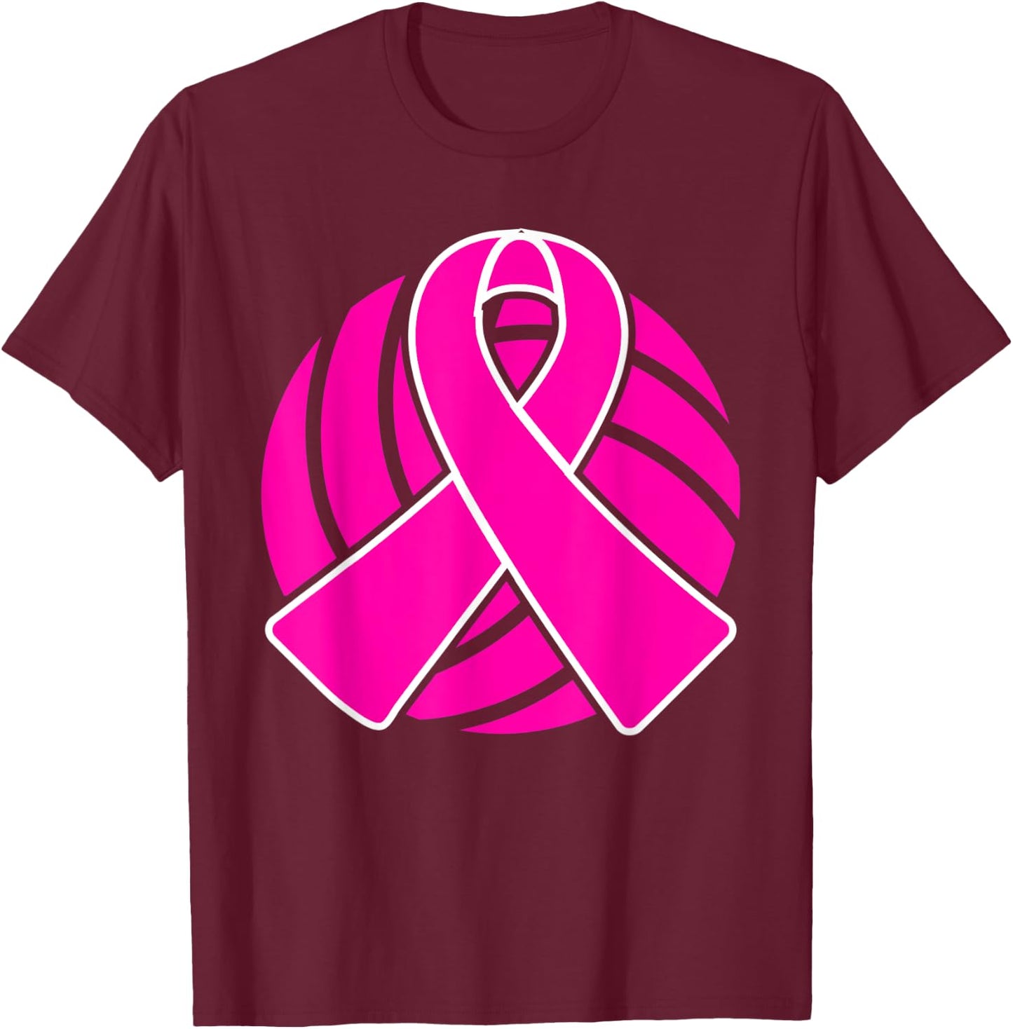 Breast Cancer Volleyball Player Pink Ribbon Awareness T-Shirt - T-Shirt | Maroon