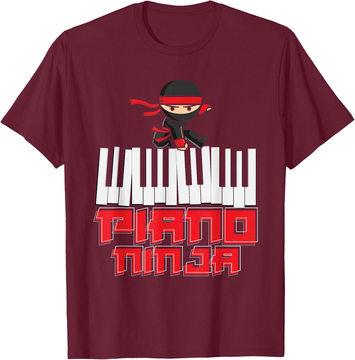 Piano Ninja Pianist Keyboard Player Musician Funny Piano T-Shirt - T-Shirt | Maroon