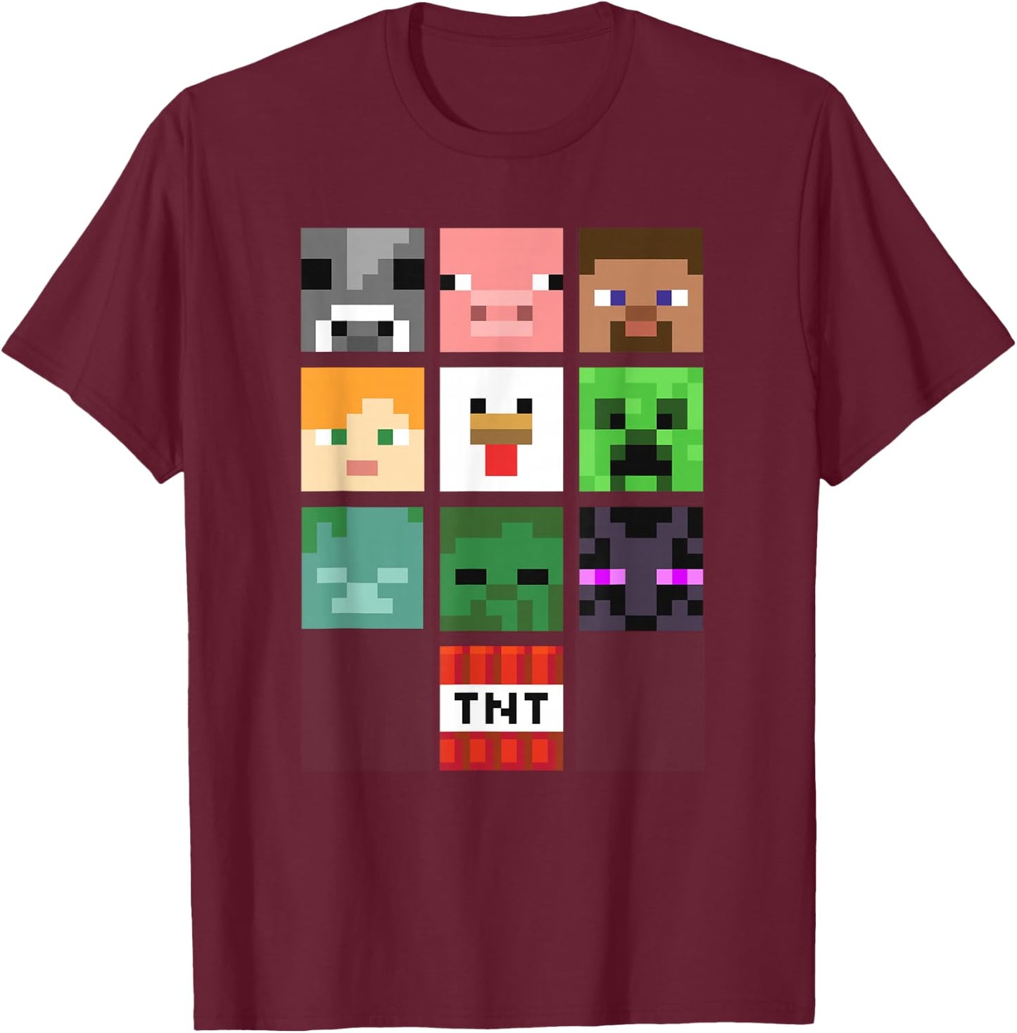 Minecraft Group Shot Faces Collage T-Shirt - T-Shirt | Maroon