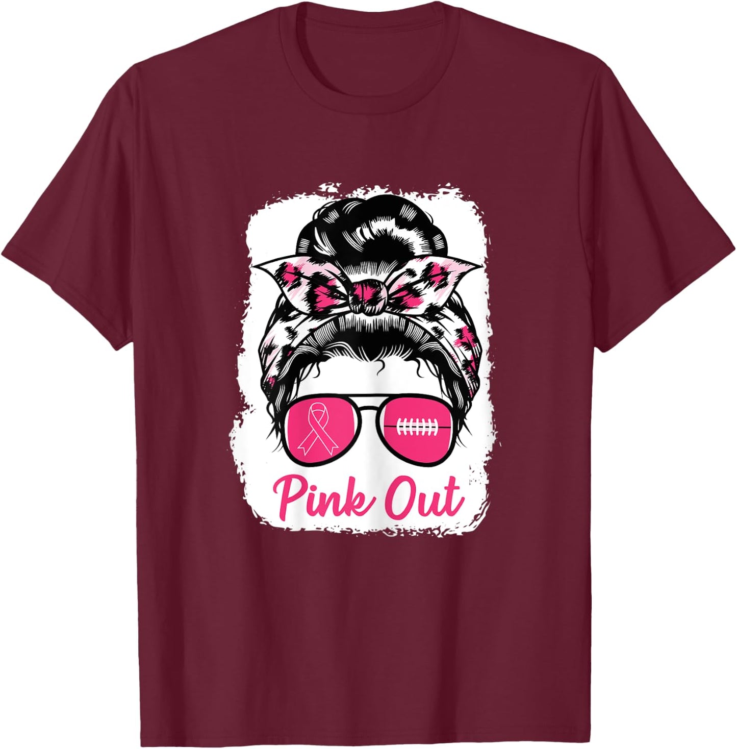 Pink Out Bleached Football Mom Breast Cancer Awareness Girls T-Shirt - T-Shirt | Maroon