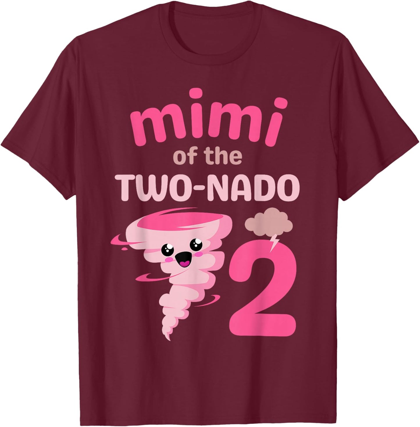 Mimi of the Two-nado Tornado Theme 2nd Birthday Party Kids T-Shirt - T-Shirt | Maroon