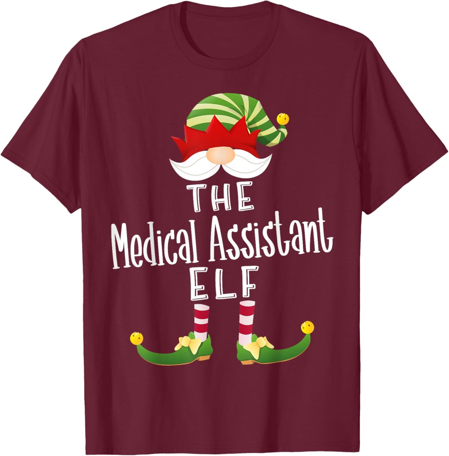 Medical Assistant Elf Group Christmas Funny Pajama Party T-Shirt - T-Shirt | Maroon